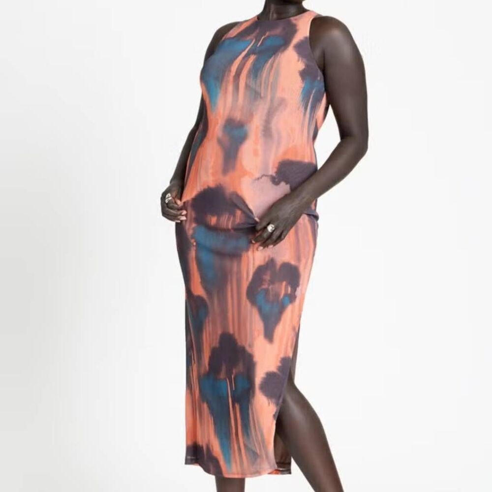 NWT Eloquii Women's Plus Size 16 Bodycon Printed Mesh Dress in Floral Rain